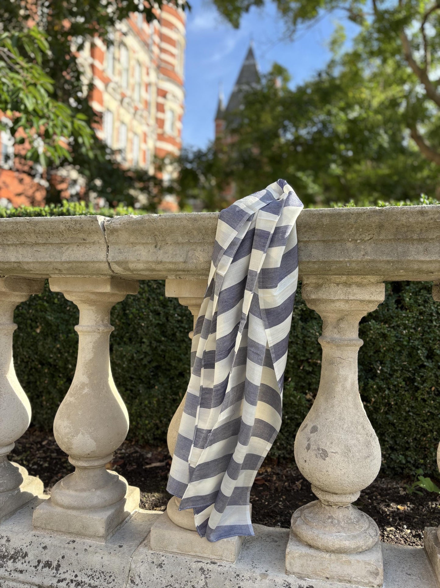 Leo Blue & White Stripes Silk blend Scarf