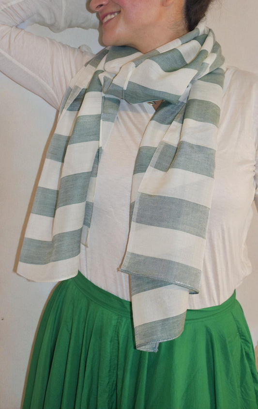 LEO GREEN/WHITE SILK&WOOL SCRAF