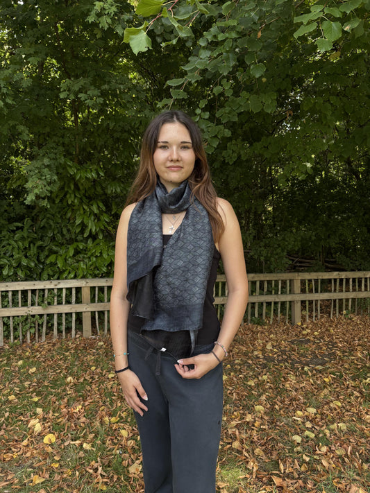 Laska Black & Grey Silk Scarf