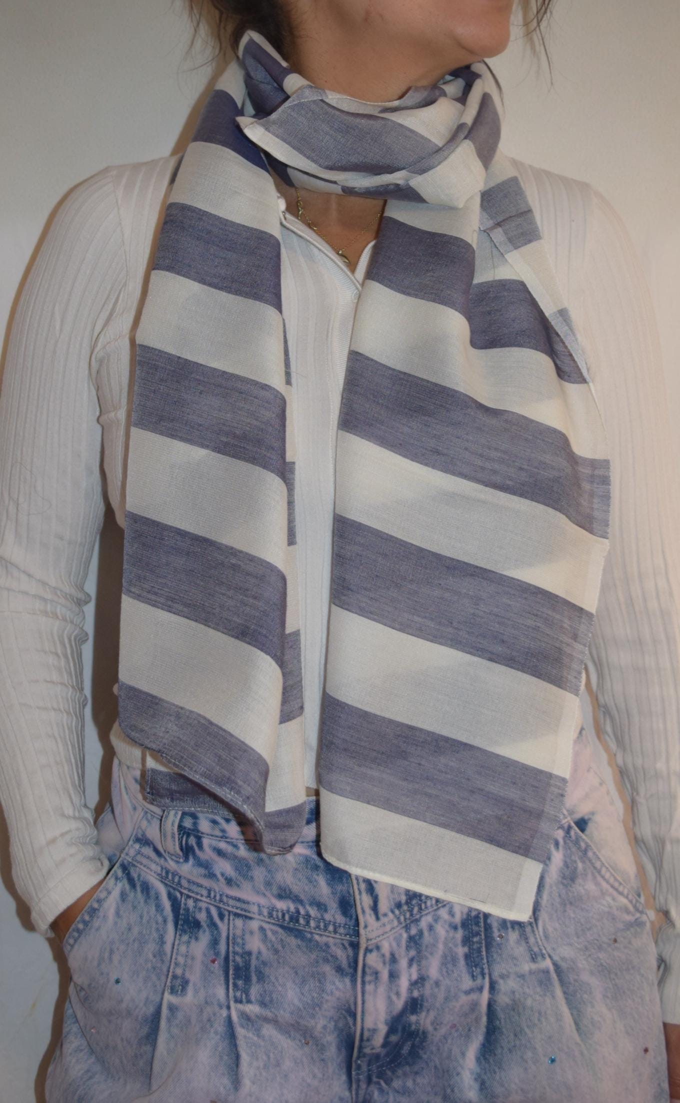 Leo  Blue & White Stripes Silk blend Scarf