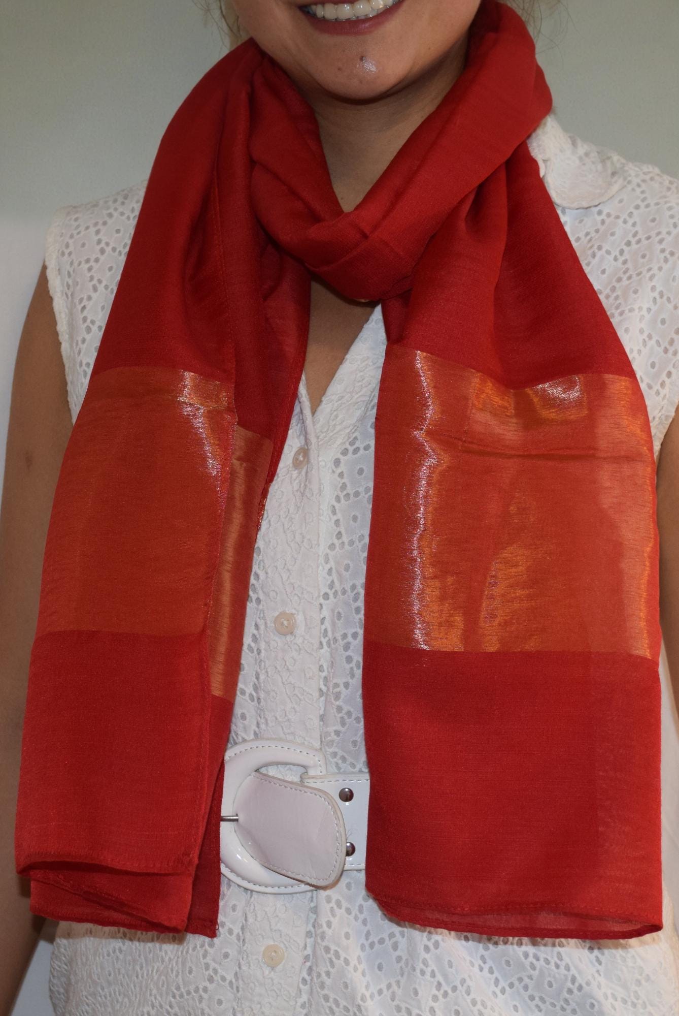Oscar Red silk and wool scarf